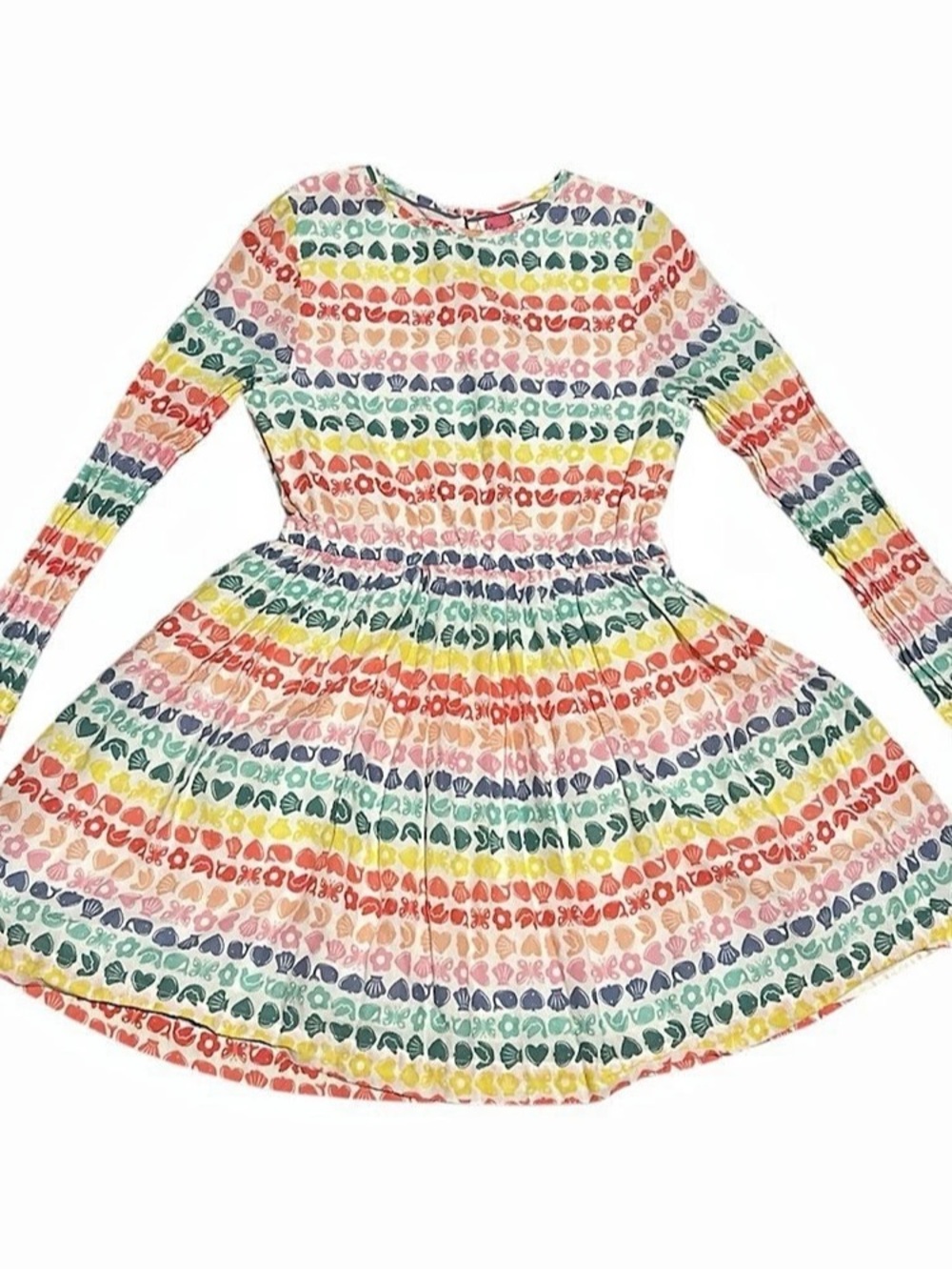 Mini Boden Rainbow Maritime Shell Long Sleeve Dress Size 9-10Y